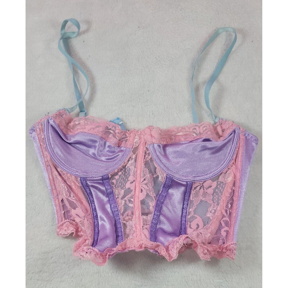 Sugar Thrillz Dolls Kill Pink Purple Pastel Lace Satin Corset Bustier Top Small